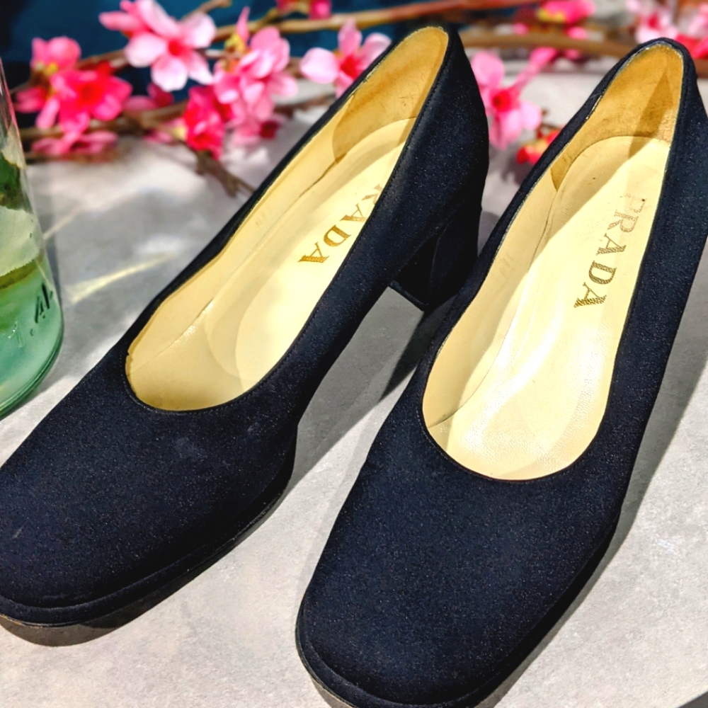 PRADA Vintage Black Block Heel Pumps